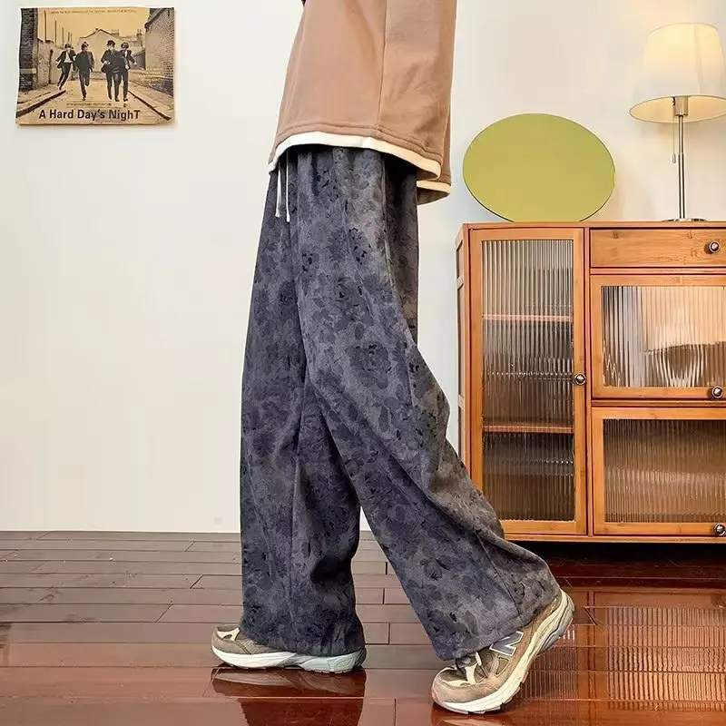 Vintage Casual Pants Men'S Spring And Autumn Ins-Style Corduroy Pants Loose Straight Tube Mop Pants