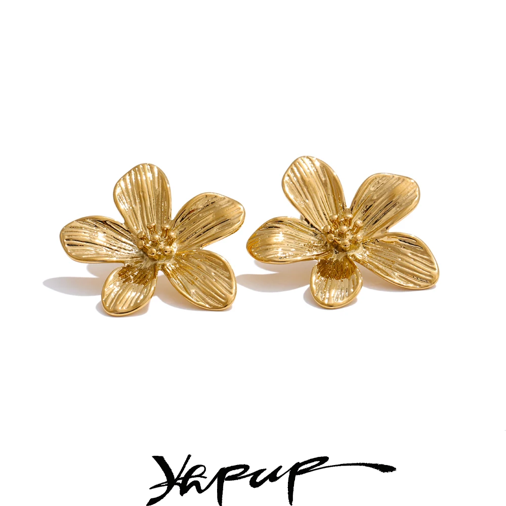 Yhpup Stainless Steel Metal Flower Daily Stud Earrings