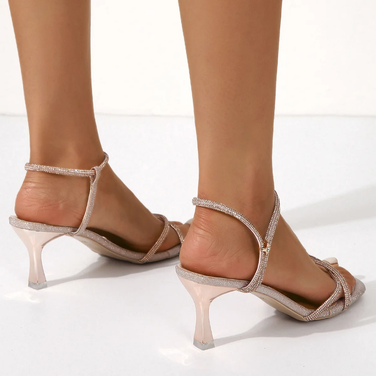 Silver Women's Sandals 2025 Summer New Elegant Thin Heel One-Piece Strap Fairy Sandals with Dress High Heel Rubber Outerwear