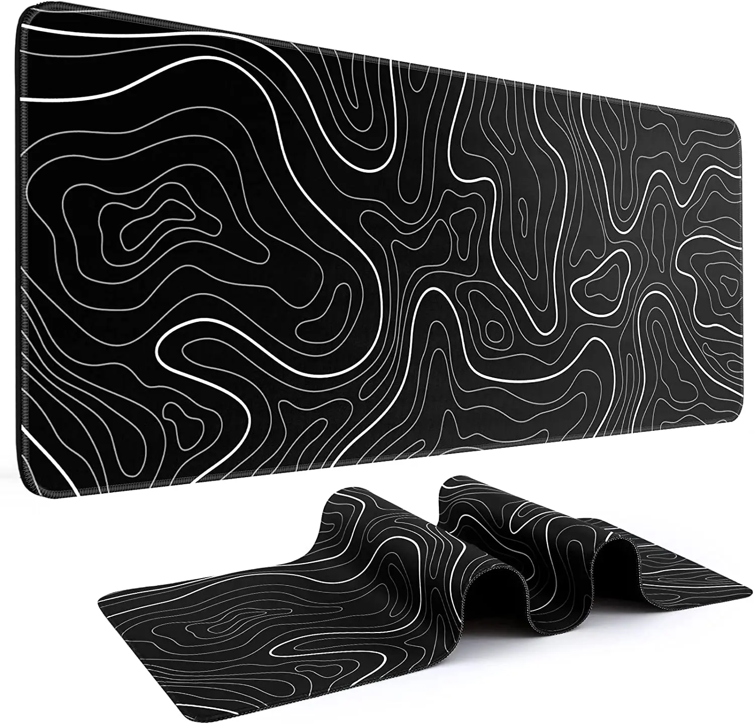 Grand Tapis De Souris Sans Couture Avec Carte Topographique Noire Et  Blanche, Accessoires De Jeu Pour Ordinateur De Bureau, Bord De Verrouillage  En