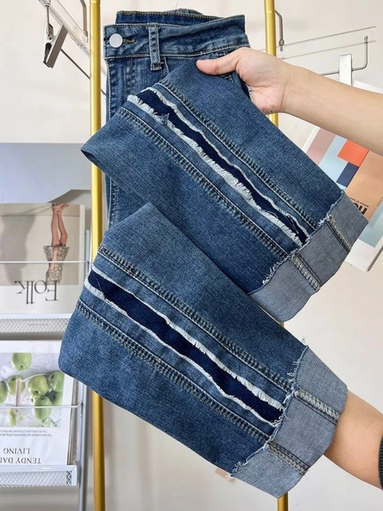 

Женские джинсы, Новинка весна-лето 2023, Узкие повседневные синие прямые джинсы с высокой талией и карманами, мешковатые джинсы