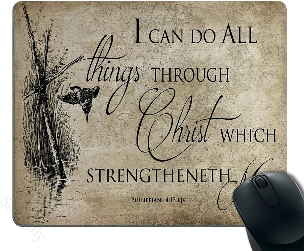Mouse Pad Custom Bible Verse Christian Jesus I can do All Things Through Christ which strengtheneth me Philippi 9.5x7.9 In tuveke summer newest men s jesus christ print design hooded drawstring suit solid color sports slim versatile casual suit s 4xl