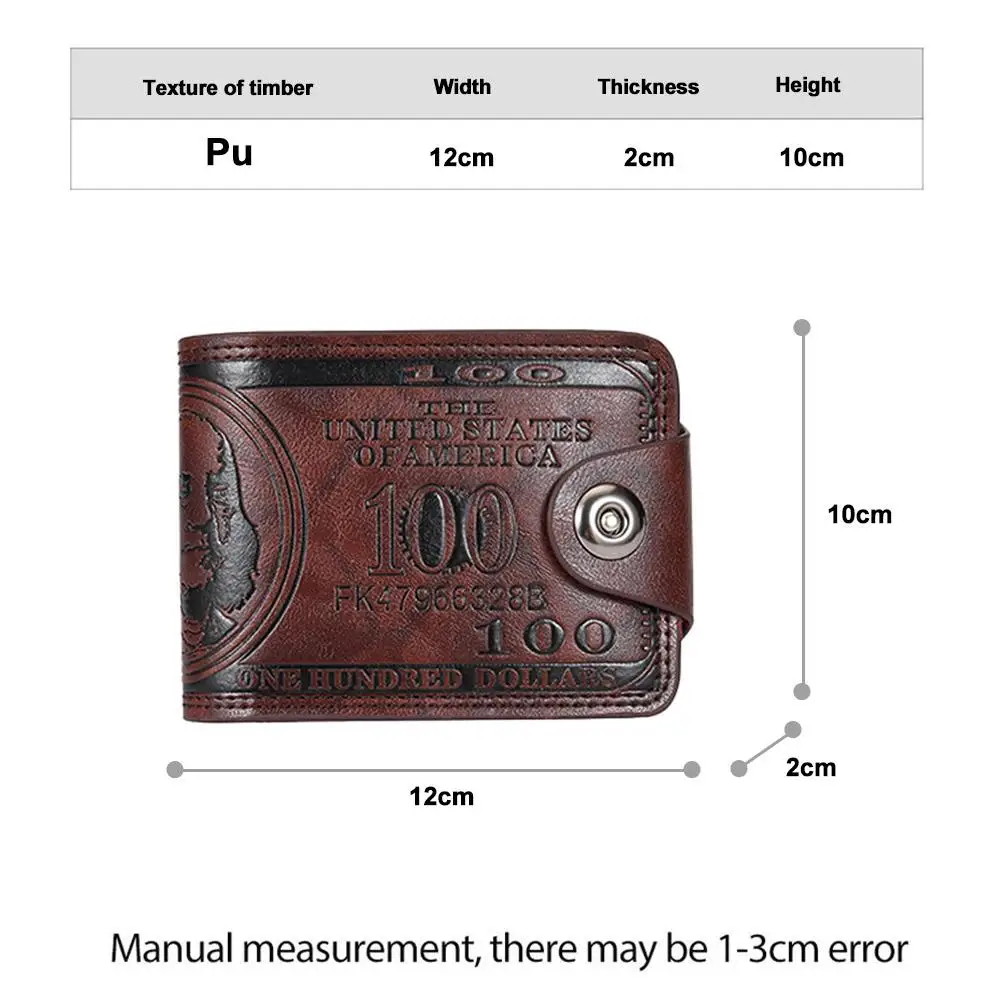 Men's Wallets with 100 US Dollar Pattern Hasp Male Leather Wallet with Zipper Card Holder Coin Pocket Purse Cartera Hombre - 6