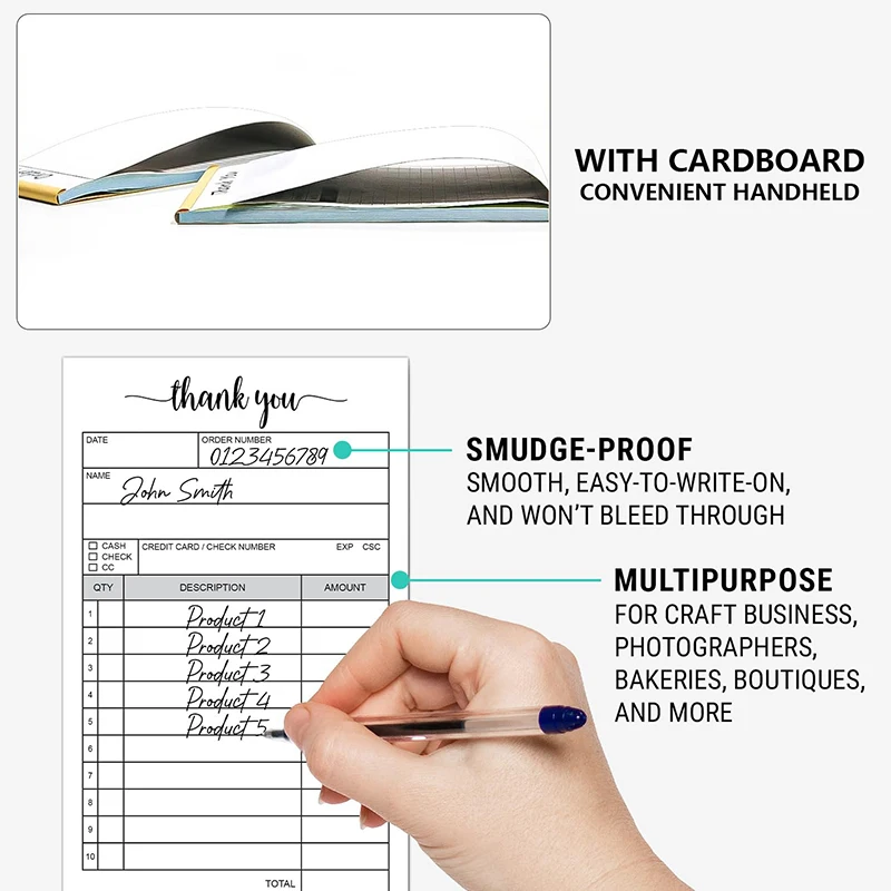 2 Packs 50-Set Receipt Pad, Carbon Duplicate Copy Sales Receipt Form Invoice Booklet Stores Warehouses Offices Restaurants 3 4x5 5 Handheld 2 Part Car - View #11