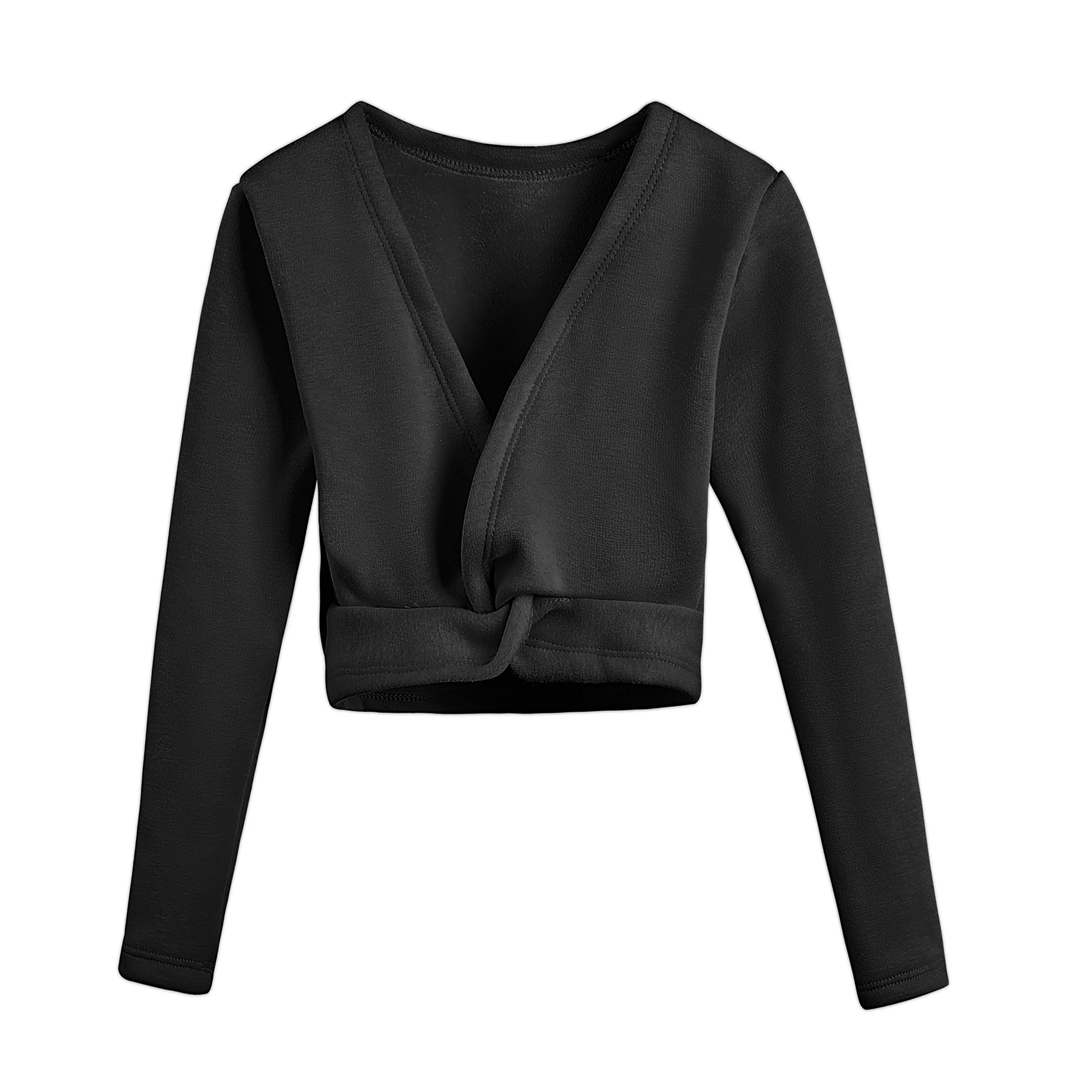 DANSHOW Mädchen Ballett Wickeltops Kinder Langarm Tanzpullover, Samt innen – Detail 3