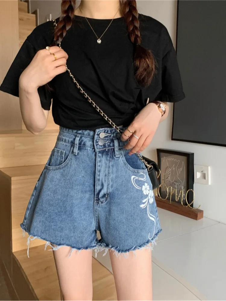 Jeans Shorts Women Blue Denim Shorts 2024 Summer New Loose Wide Leg A-line Super Shorts Hot Pants