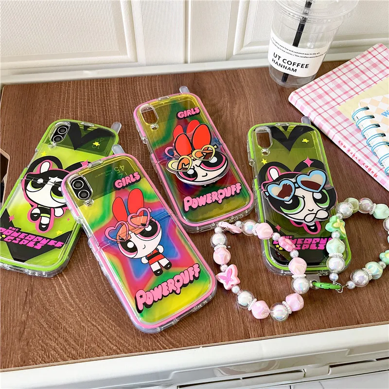 サムスンギャラクシー用ストラップ付きパフガールズフォンケース