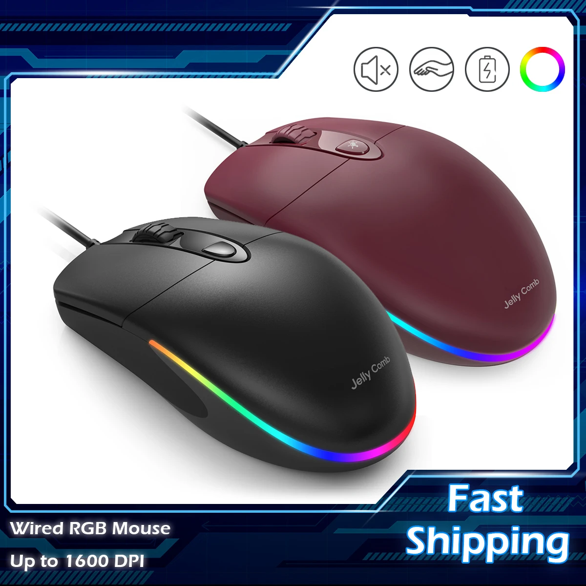 Мышь Компьютерная Jelly Comb Проводная Бесшумная с RGB-подсветкой 1600 DPI | Компьютеры и