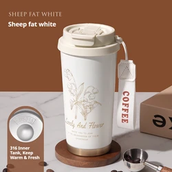 Stainless Steel Insulated Travel Coffee Mug with Handle - 500ML - 500ML (White)