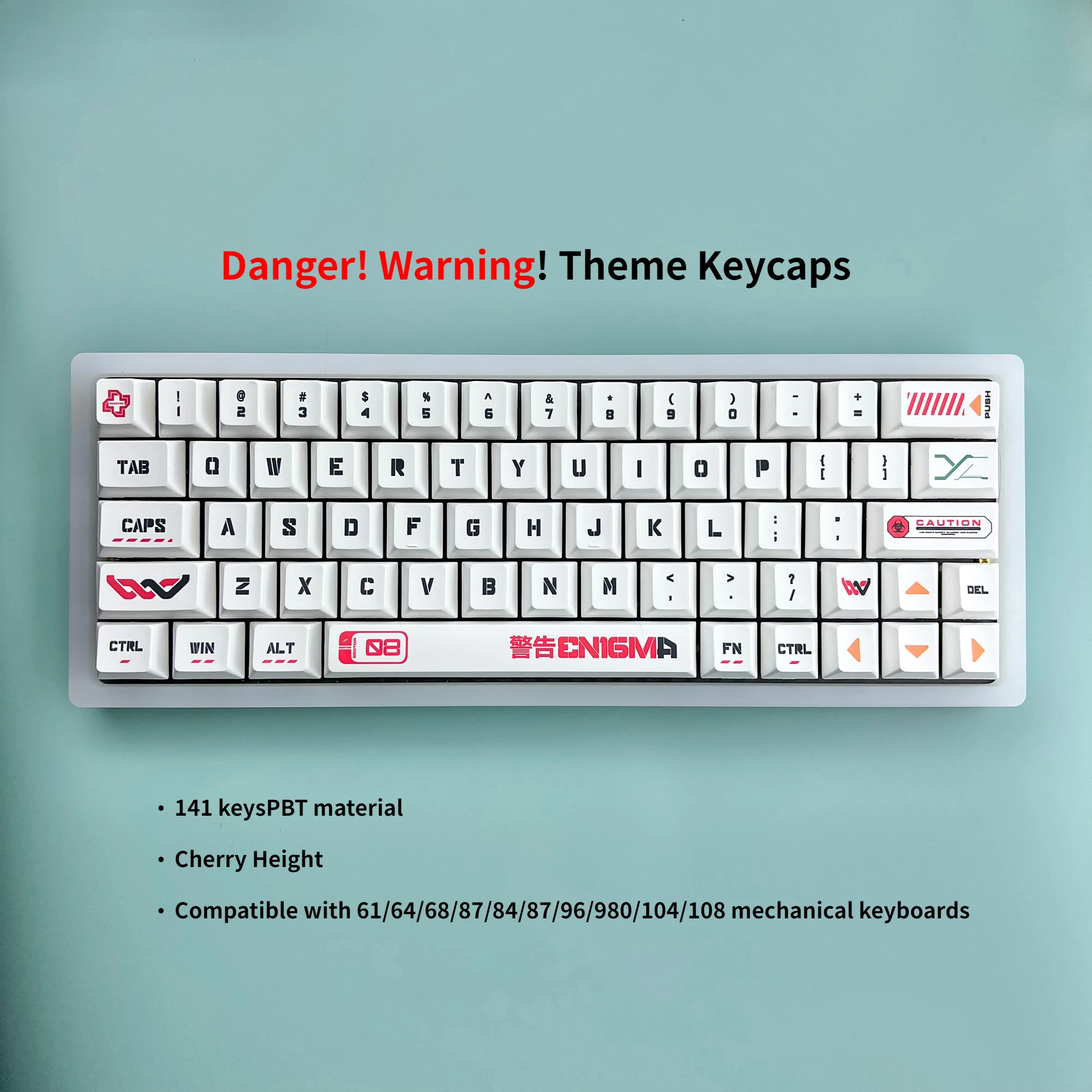 

KeyCaps for Mechanical Keyboard,CAUTION Theme,141 Keys Set,PBT,CHERRY Profile,Dye Sublimation,Opaque