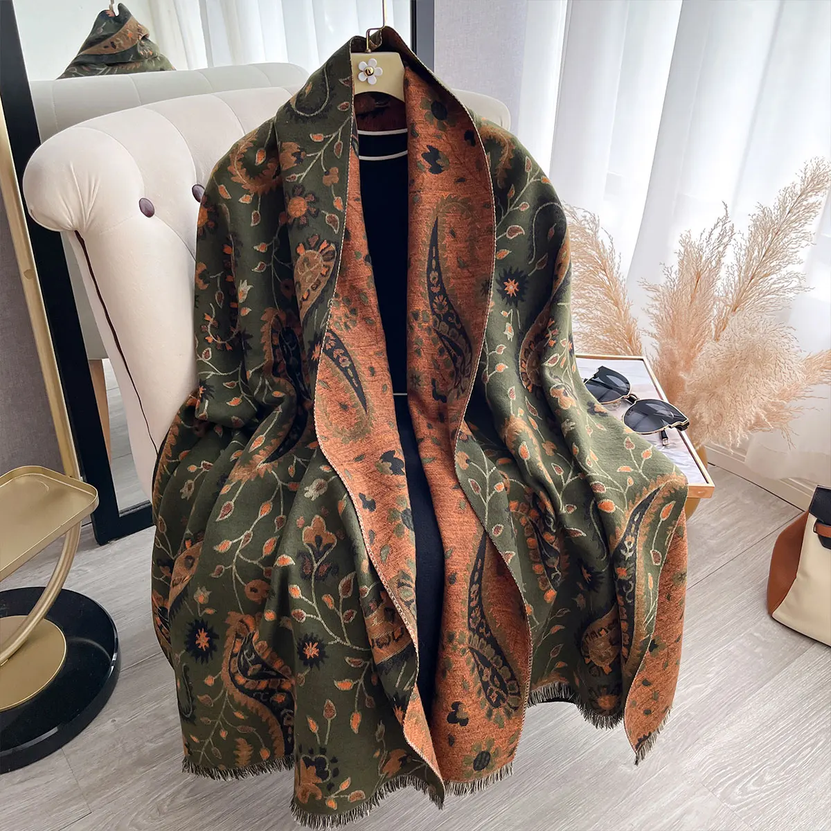 NEW Luxury Women Two-Sided Paisley Scarf Cashmere Soft Warm Pashmina Shawl Winter Outdoor Coldproof Windproof Blanket Scarf