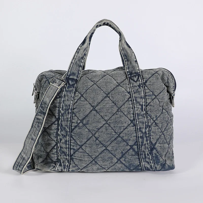 Large Capacity Tote Bags For Women Luxury Designer Handbags And Purses 2025 New In Denim Cloth Embroidery Rhombus Chain Shoulder