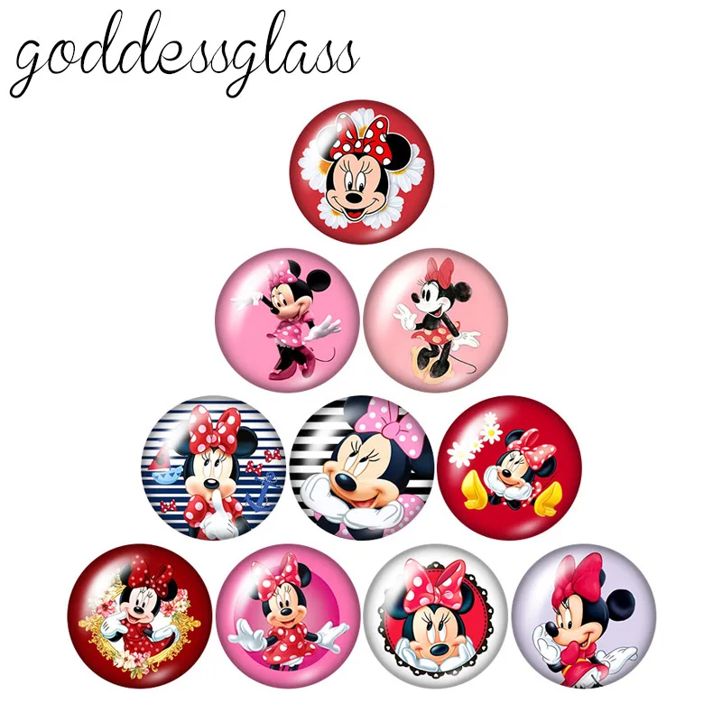 Fashion Jewelry Leather Bracelet Silicone Bracelet Fashion Bracelet Stainless Steel Bracelet Disney cute Minnie Mouse Girls Gift 10pcs 12mm/18mm/20mm/25mm Round photo glass cabochon flat back Making findings for bracelets