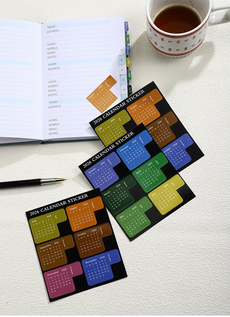 2026 Calendar Stickers Schedule Agenda Notebook Label Tags DIY Colorful Index Stickers Adhesive Journal Planner Index Bookmarks