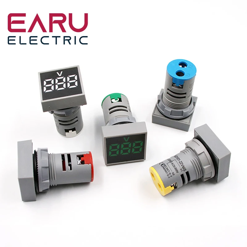 1pc Mini 22MM AC 60-500V Voltmeter Square Panel LED Digital Voltage Meter Indicator Light Tester Red Blue Yellow Green White