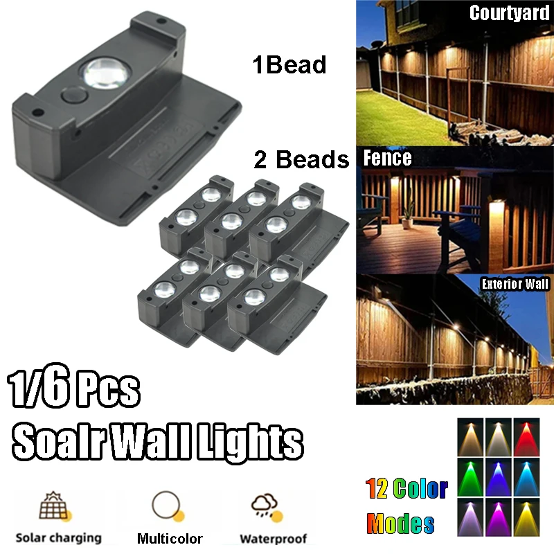 Solar Wall Light IP65 Waterproof LED Outdoor Spotlight Powered Decoration Porch illumination Fence Balcony Garden 1/6Pcs