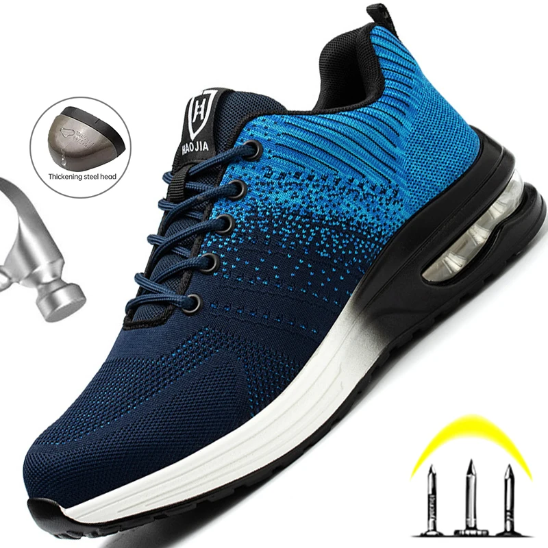 Safety Shoes Men Women Work Safety Boots Steel Toe Kevlar Puncture Proof Air Cushion Sneakers Light Fashion Work Shoes Unisex