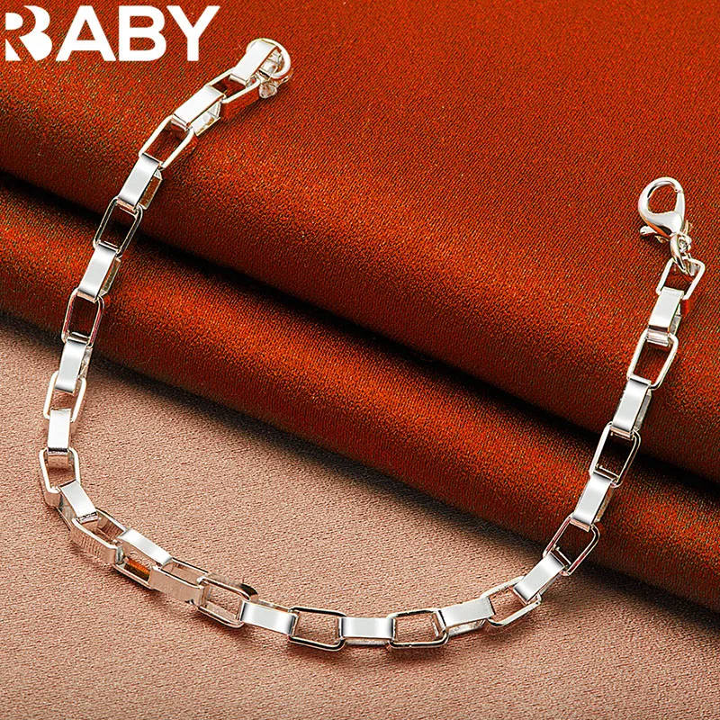 

URBABY 925 Sterling Silver 4mm Long Box Chain Bracelet For Women Men Fashion Wedding Engagement Party Jewelry Accessories