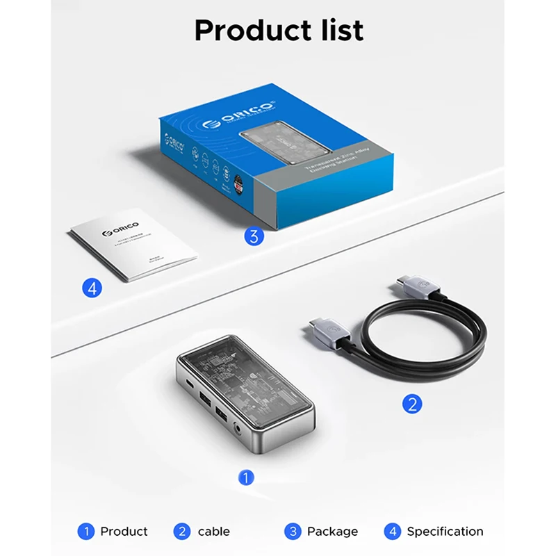 ORICO Dockingstation, 6-in-1 USB C-hub dock met HDMI 4K PD100W 3x USB 3.0 Ethernet, USB 3.0 Hub multiport-adapter voor MacBook/Dell/HP/Surface/Lenovo