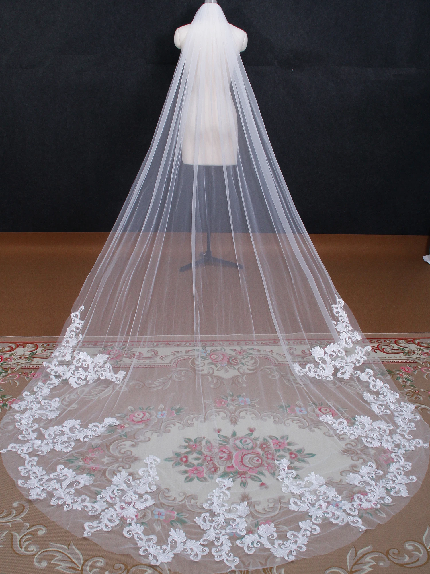 NZUK Real Photo 3m Bridal Veils Ivory Cathedral Wedding Veil One Layer White Lace Edge Wedding Veil With Comb velo novia boho