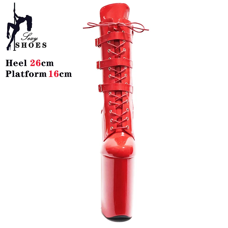New Buckle Adjustment Platform Ankle Boots for Women Sexy Knight High Heel Shoes Black 26cm/10inches Stripers Pole Dancing Boots