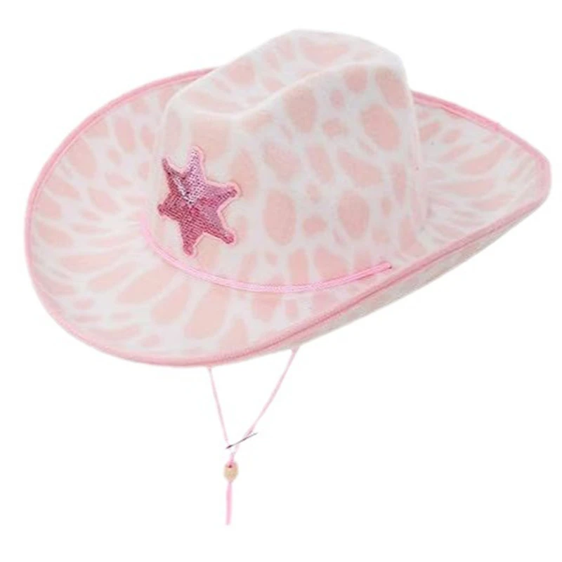 Western Pink Cowboy Hat Costume Cosplay Cap Ornament Household Supplies for Unisex Kid Girl Boys Birthday Festival 2