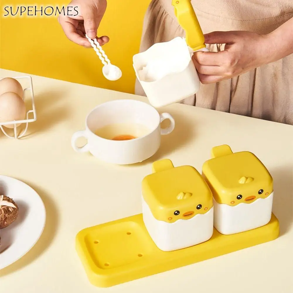 

Yellow Seasoning Box Sealed Three Grid Plastic Condiment Container Chicken with Lid Spice Jar Kitchen