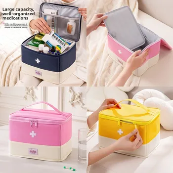 Large Capacity Foldable Medical Organizer Bag with Compartments Dustproof Moisture Resistant First Aid Kit for Travel Home 1