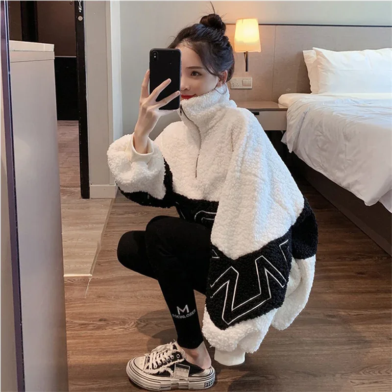 Cashmere Imitation Autumn Winter Fleece Maternity Nursing Hoodies Chic Ins Loose Breast Sweatshirt Warm Pregnancy Mother Tops