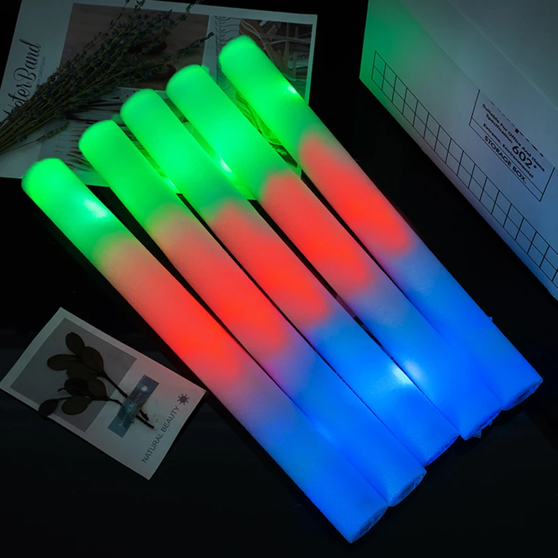 30Pcs Bulk Colorful LED Glow Sticks RGB LED Glow Foam Stick  Cheer Tube Dark Light Birthday Wedding Party Supplies