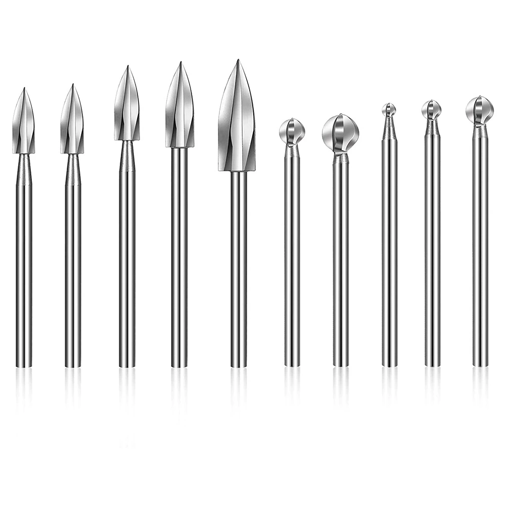 

10 Pieces Wood Carving Bits Engraving Drill Accessories Shank Round Nose Cove for Carving Drill Bit for Rotary