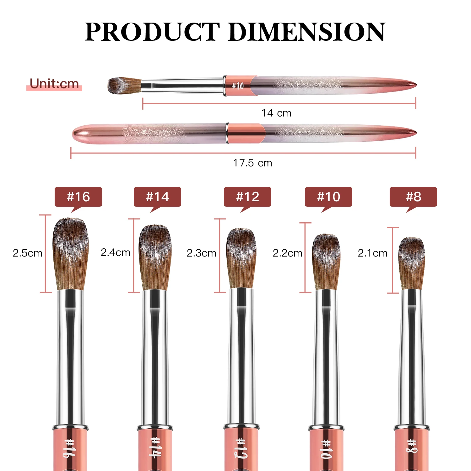 Kolinsky Hair Acrylic Nail Brush, Clear Crystal Handle  Oval Shaped Acrylic Nail Brushes, Acrylic Powder Brush Set 2