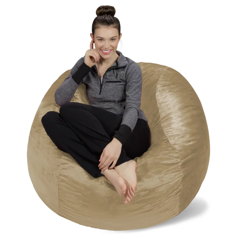 Sofa Sack Bean Bag Chair, Memory Foam Lounger with Microsuede Cover, Kids, Adults, 4 ft, Camel s m l lazy sofa cover chairs without filler linen cloth lounger seat bean bag pouf puff couch tatami living room furniture cover