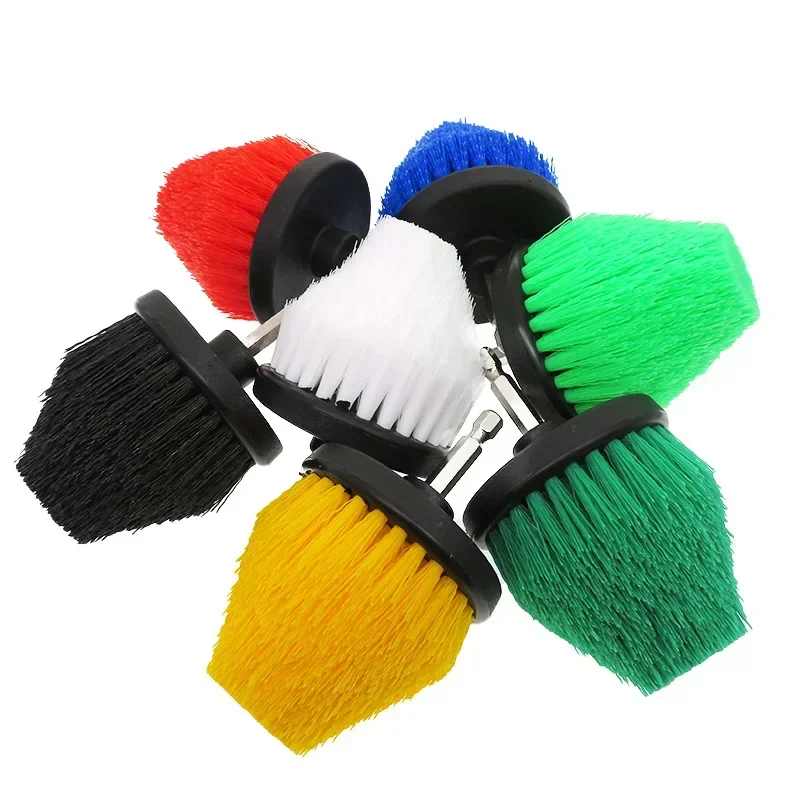 2.5" Electric Drill Brush Hexagonal Stock Cone Nylon Bristle Power Scrubber for Corner Gap Cleaning Polishing Car Washing Tools