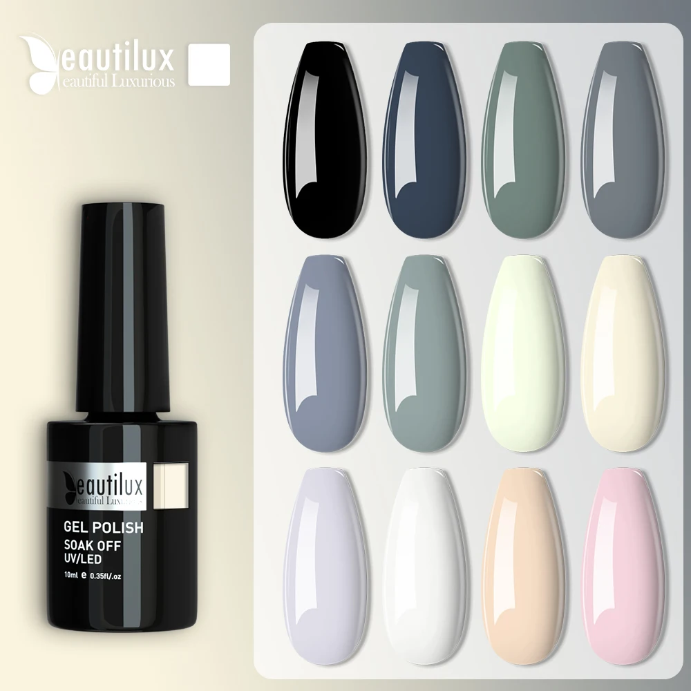 Beautilux 1pc Black Light Dark Charcoal Sage Grey Color Gel Nail Polish Soak Off Nails Gel Polish Lacquer Esmalte Smalto 10ml beautilux nail gel polish autumn color collection dark colour nail gel polish lacquer uv led nails polish varnish esmalt 10ml