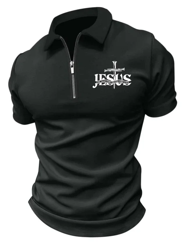 

Men’s Jesus The Way The Truth The Life Polo Collar Casual Polo Shirt Zip Up Polo Shirt