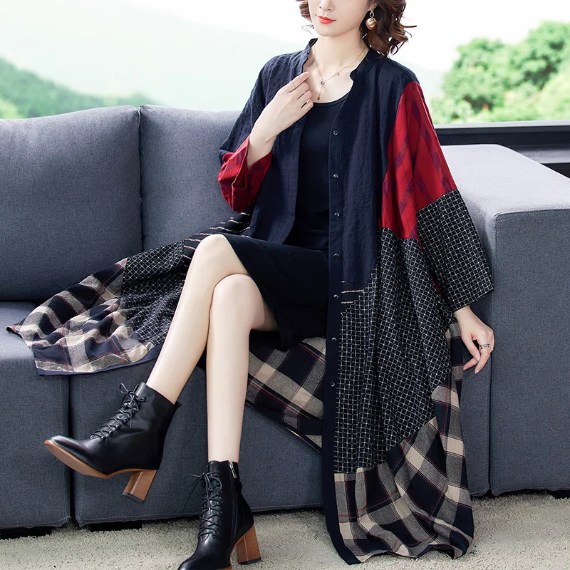 2025 Spring New Large Size 4XL Loose Fashion Women's Retro Ethnic Style Cotton Hemp Temperament Long Coat Windbreaker for Women