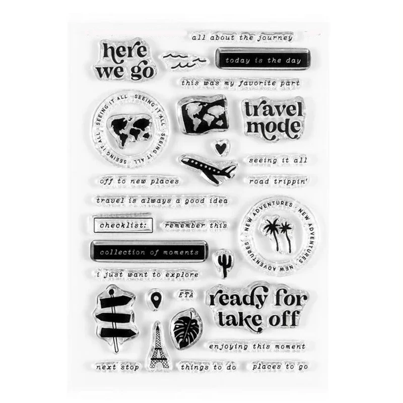 Clear Stamps KLJUYP TRAVEL ICONS Transparent Silicone Stamps for DIY Scrapbooking/Card Making/Kids Crafts Decoration