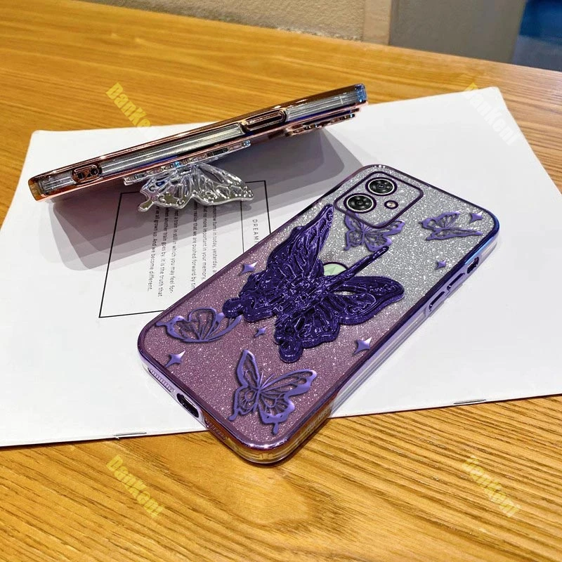 Shiny Butterfly Plating Phone Holder Case Cover