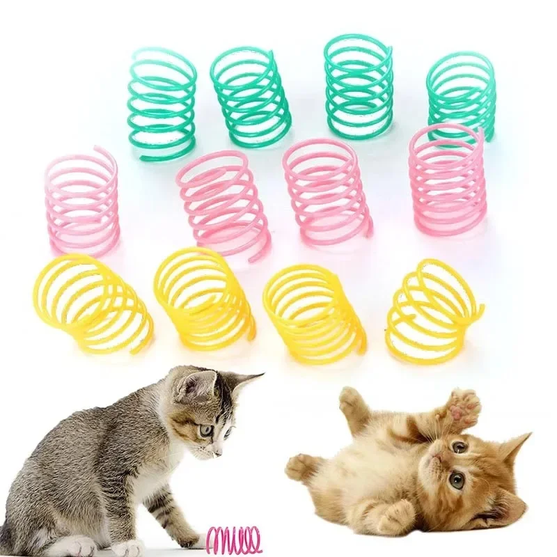 4-24 Stück Katzenspielzeug mit Feder, bunte Spiralfedern für Kätzchen, langlebiges Kunststoffspielzeug, kreatives interaktives Haustierspielzeug für Katzen, neu – Detail 3