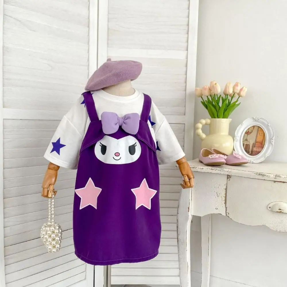 

Kawaii Sanrio Kuromi платья для девочек аниме мультфильм Повседневная мода Чистый хлопок для девочек детское платье Лето 2024 детская одежда