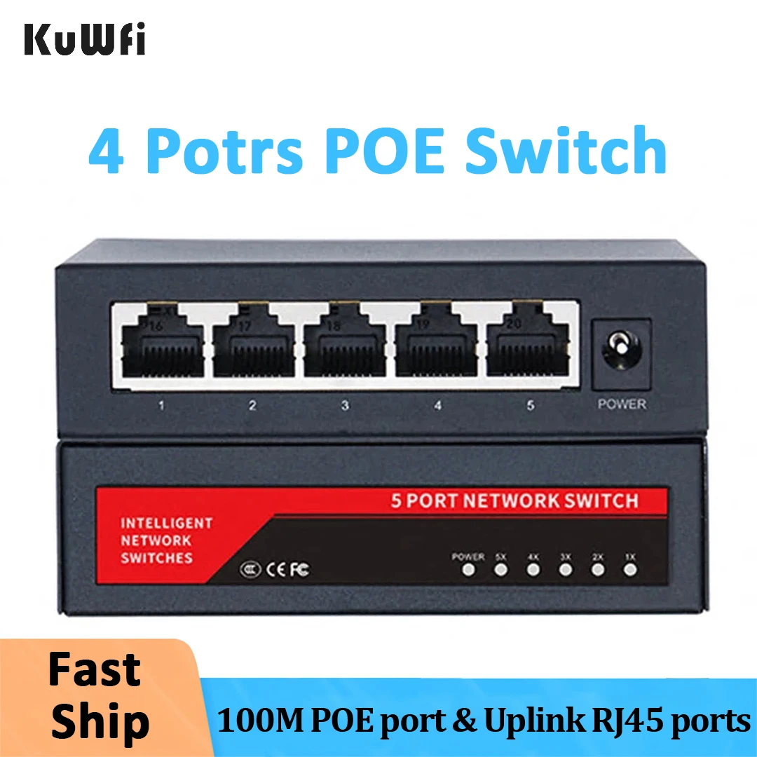 KuWfi-POE-Switch-4-Port-1-UP-link-10-100Mbps-Fast-Ethernet-Network ...