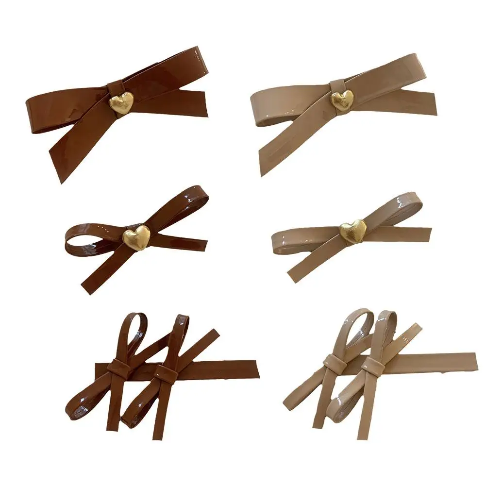 Double Bow Maillard's Sense Of Sophistication Leather And Metal Bangs New Hair Hairpin Side Accessories Winter Autumn Heart K3X3