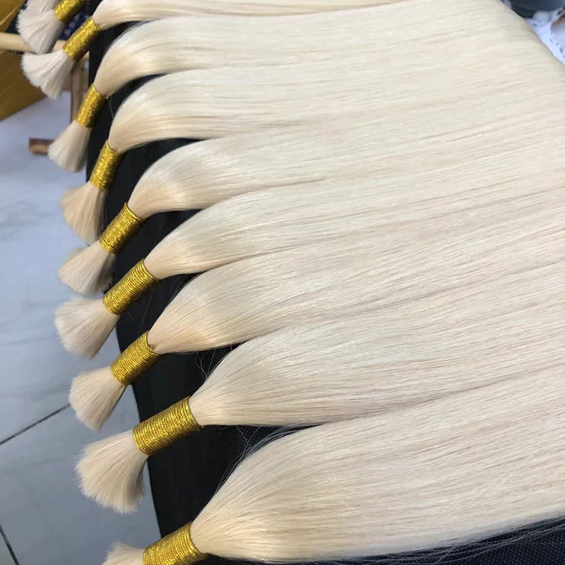 60 Blonde Natural Black Hair Bulk Virgin Unprocessed No Weft Straight Hair Extensions for Women Weaving Human Original