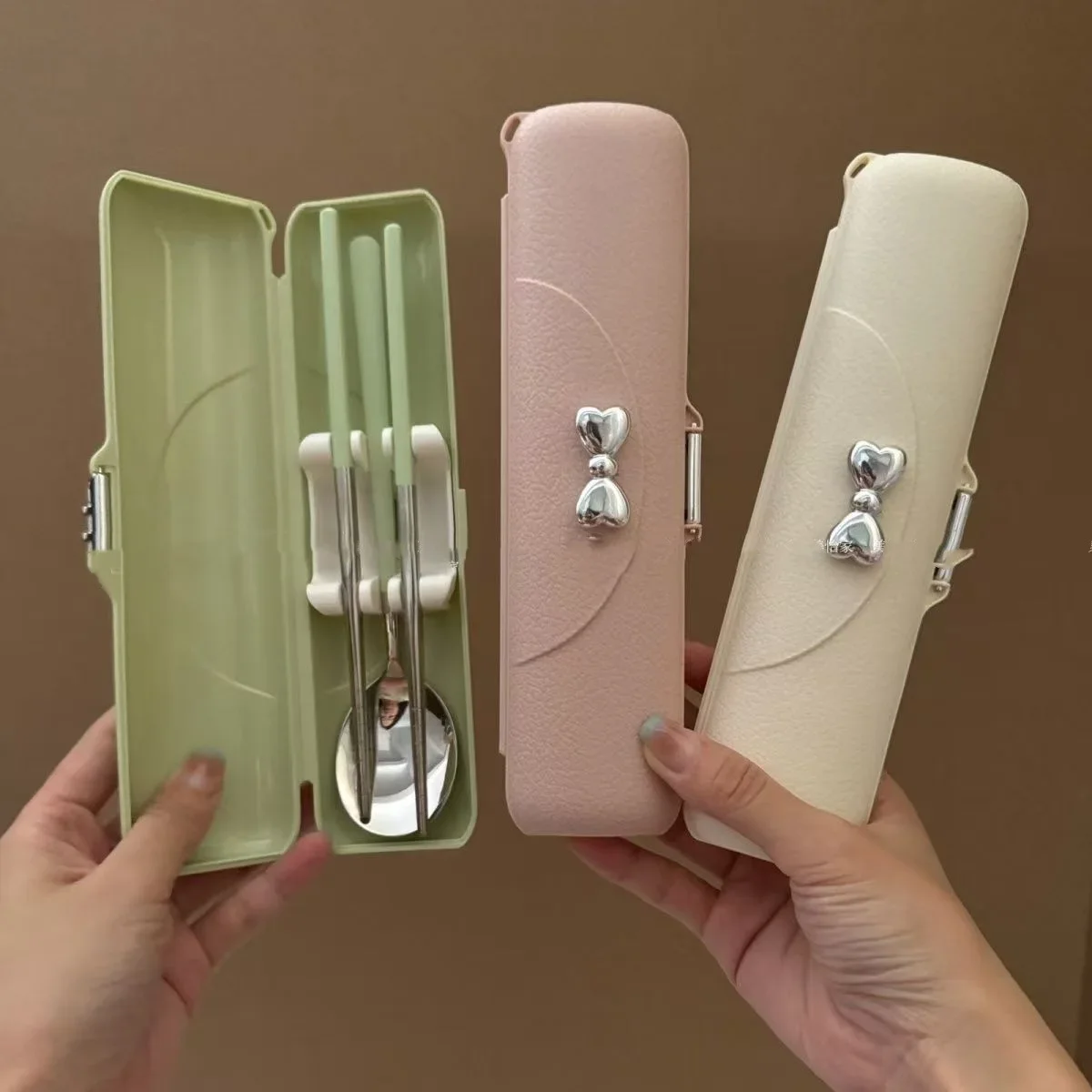 Ensemble de couverts en acier inoxydable avec cuillère, fourchette, baguettes, boîte de rangement, cadeau, ensemble de couverts portables pour voyage, extérieur, camping, école_voghion.com