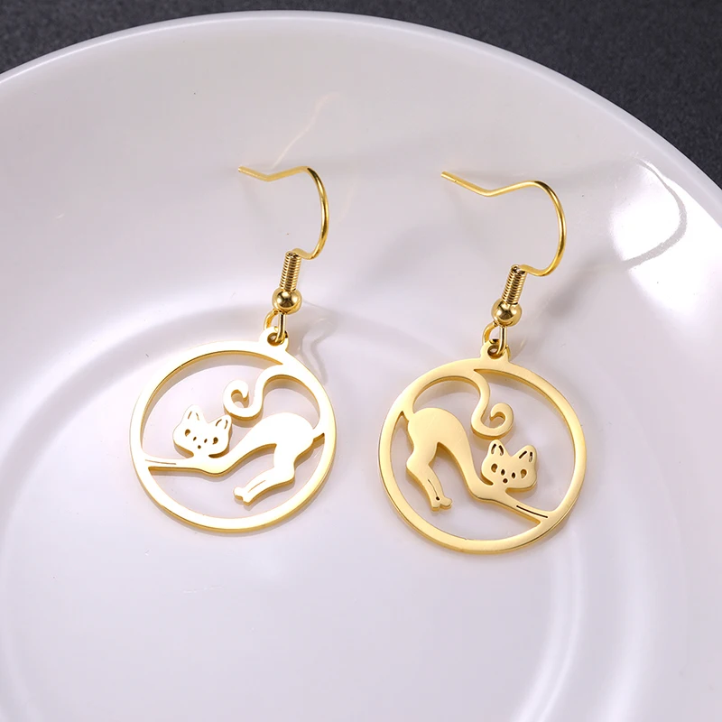 Cartoon Tier Ohrringe Edelstahl Katze Tropfen Ohrring für Frauen Mädchen Niedlichen Hund Anhänger Lustige Schmuck Zubehör Party Geschenke – Detail 25
