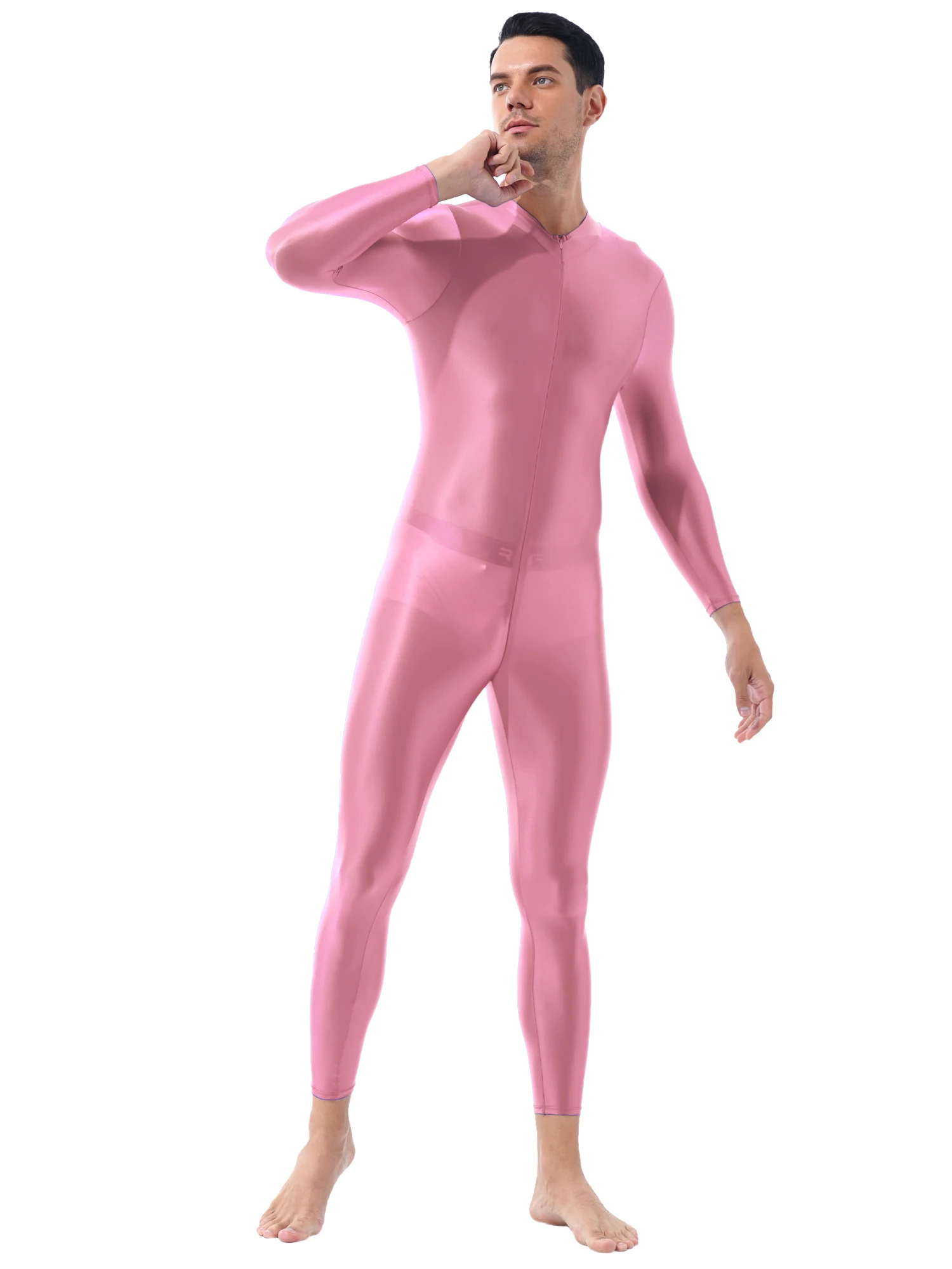 Mens Lingerie Bodystocking Ankle Length Double-ended Zipper Bodysuit Shimmery Smooth High Neck Long Sleeves Leotard Jumpsuit men bodysuit jumpsuit,men lingerie underwear
