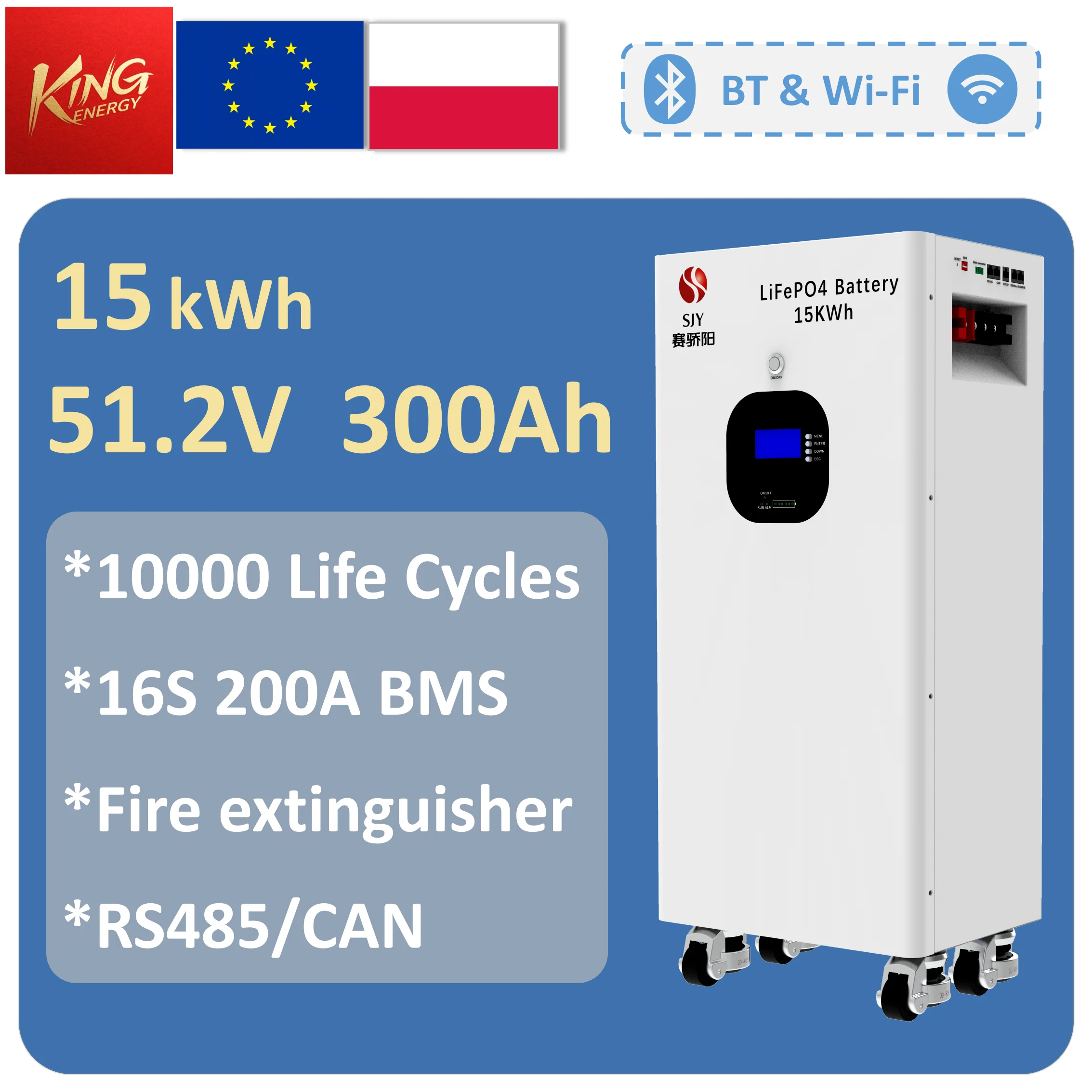 Akumulator litowy LiFePO4 SJY 51.2V 300Ah z BT/WiFi, 10000 cykli, 15 kWh z Polski za $1545.33 / ~5732zł
