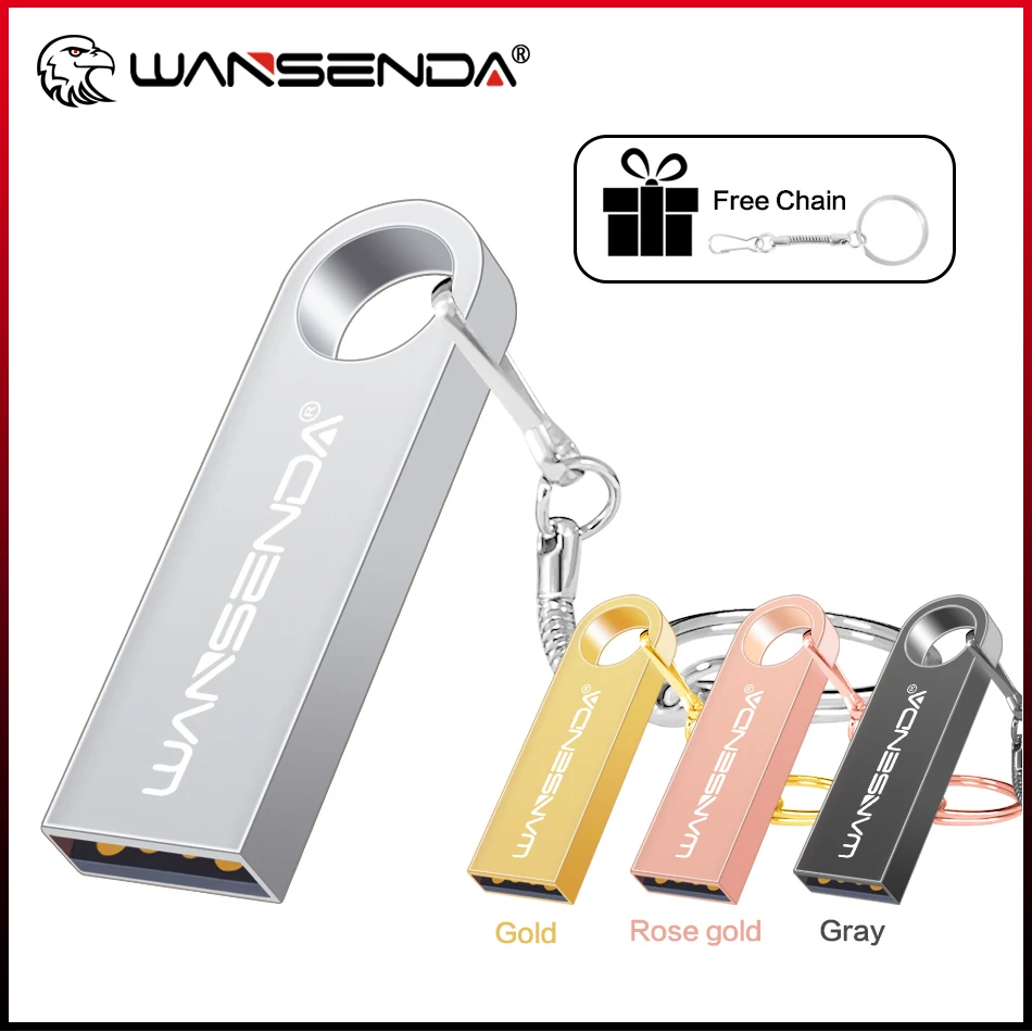 WANSENDA Mini Metal USB Flash Drive USB 2.0, 128GB 64GB 32GB 16GB 8GB 4GB Portable Memory Stick
