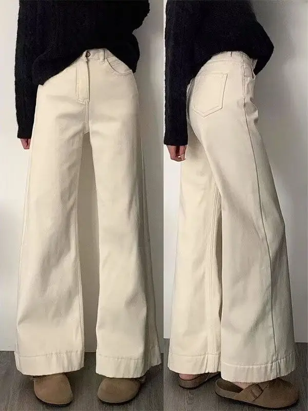 High Waist Elastic Waistband Wide Leg Jeans Universal Oversize Slimming Stretchy Casual Long Pants Vintage Style Women's Jeans
